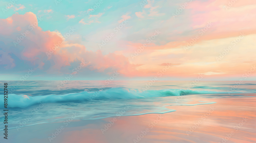 Abstract Tranquil Ocean Sunset Scene Background: Peach, Coral, and Aqua Hues
