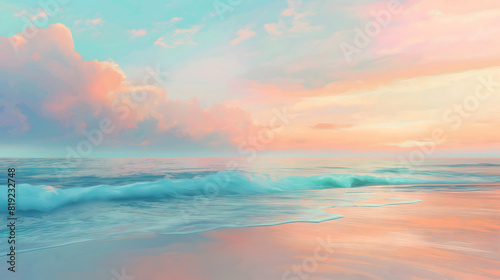 Abstract Tranquil Ocean Sunset Scene Background  Peach  Coral  and Aqua Hues