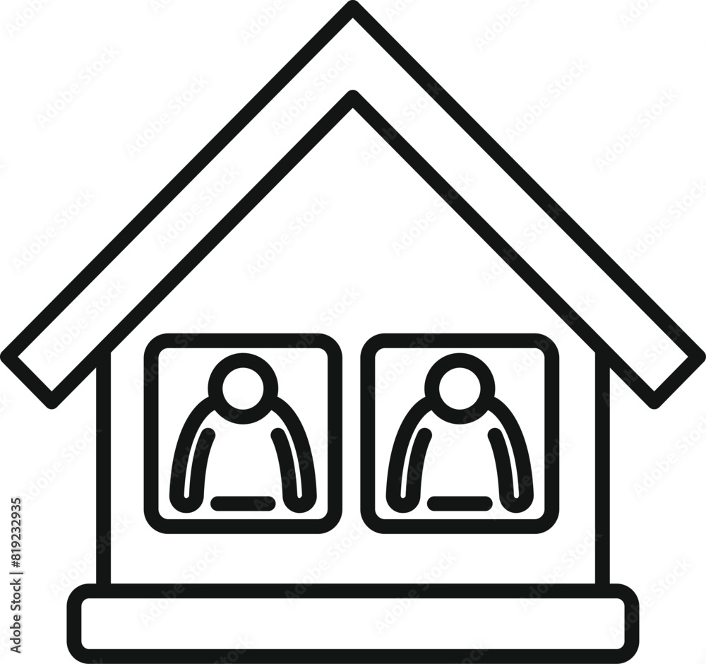 Minimalistic black and white line drawing depicting two figures inside a house, symbolizing togetherness and shelter Minimalistic black and white line drawing depicting two figures inside a house, symbolizing togetherness and shelter
