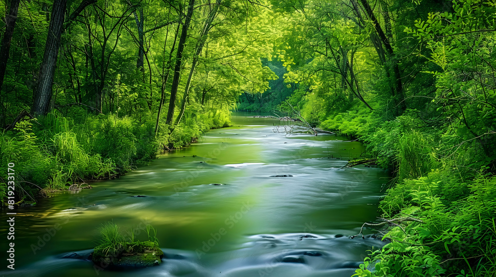 Fototapeta premium Tranquil Green Forest Stream