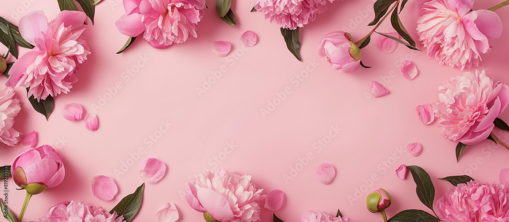 Frame made of beautiful pink peony flowers