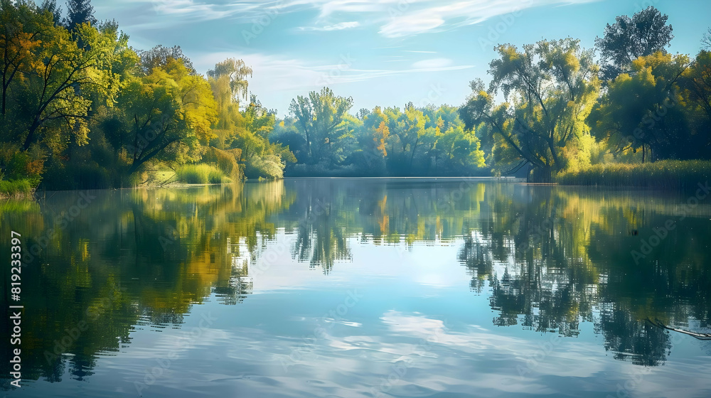 Serene Lake Surrounded by Forest and Mountains
Serene Lake Surrounded by Forest and Mountains