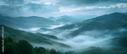 Misty Mountain Landscape at Dawn 