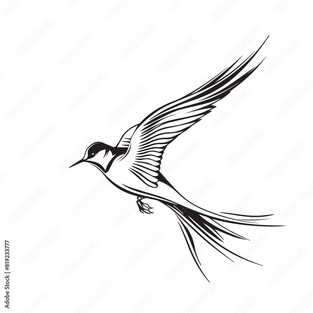 Fototapeta premium Swallow in cartoon, doodle style. Image for t-shirt, web, mobile apps and ui. Isolated 2d vector illustration in logo, icon, sketch style, Eps 10. AI Generative