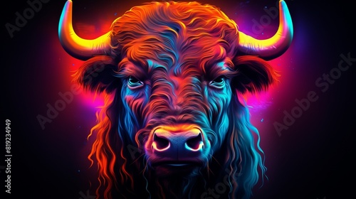 Abstract neon Buffalo animal painting image 