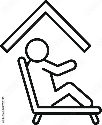 Simple line art icon of a person lounging in a chair under a house symbol