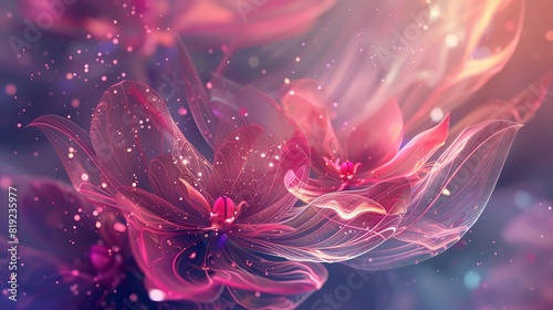 Abstract art of petals dissolving into particles  symbolizing transformation and impermanence  Surreal  Digital  Ethereal