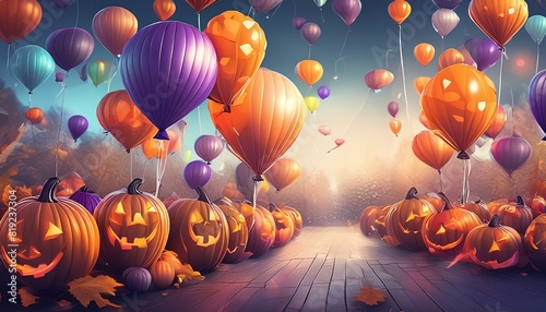 Fiesta de halloween, fiesta temática halloween globos de calabazas, creado con IA generativa photo