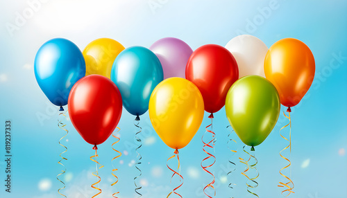 Multicolored  Balloons on colorful copy space Birthday background