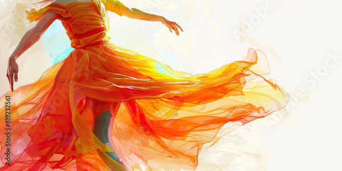 A dancer spins and leaps effortlessly, their colorful costume flowing with each movement