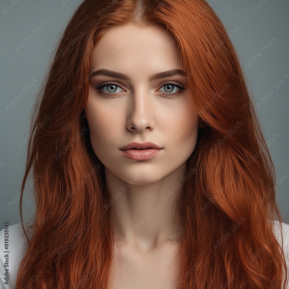 Fototapeta premium Frau mit lange Haare Portrait. Generative AI Technologie