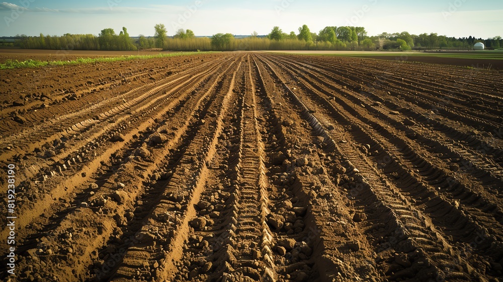 Freshly plowed field, agricultural setting, rich dark browns, highresolution photography, detailed soil furrows Freshly plowed field, agricultural setting, rich dark browns, highresolution photography, detailed soil furrows