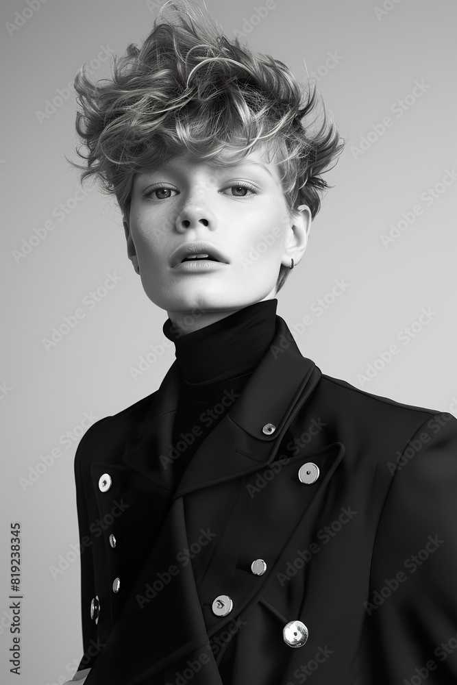 Fashion Gender Fluid Model black and white portrait Fashion Gender Fluid Model black and white portrait