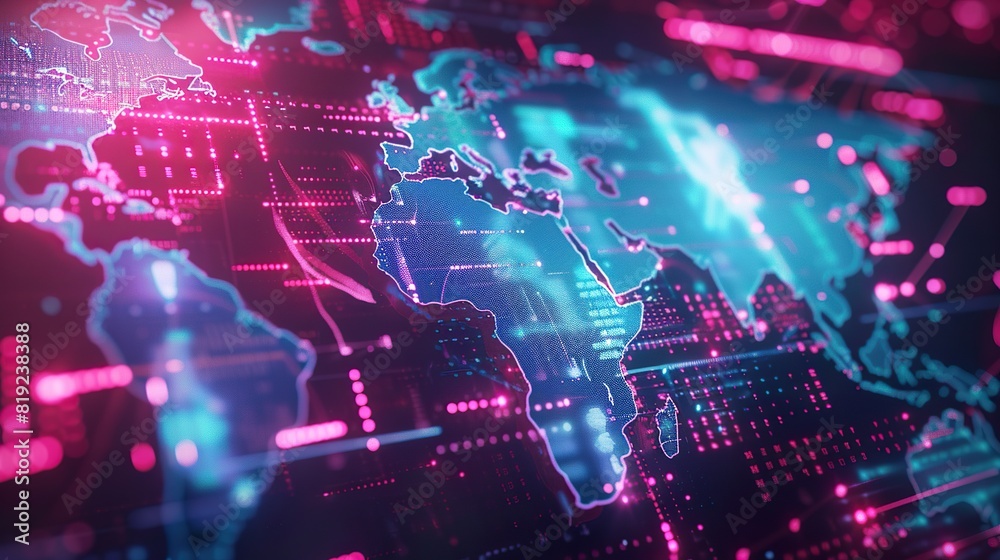Fototapeta premium International information flows. Cyber space, a global system for storing and processing data. Technology background