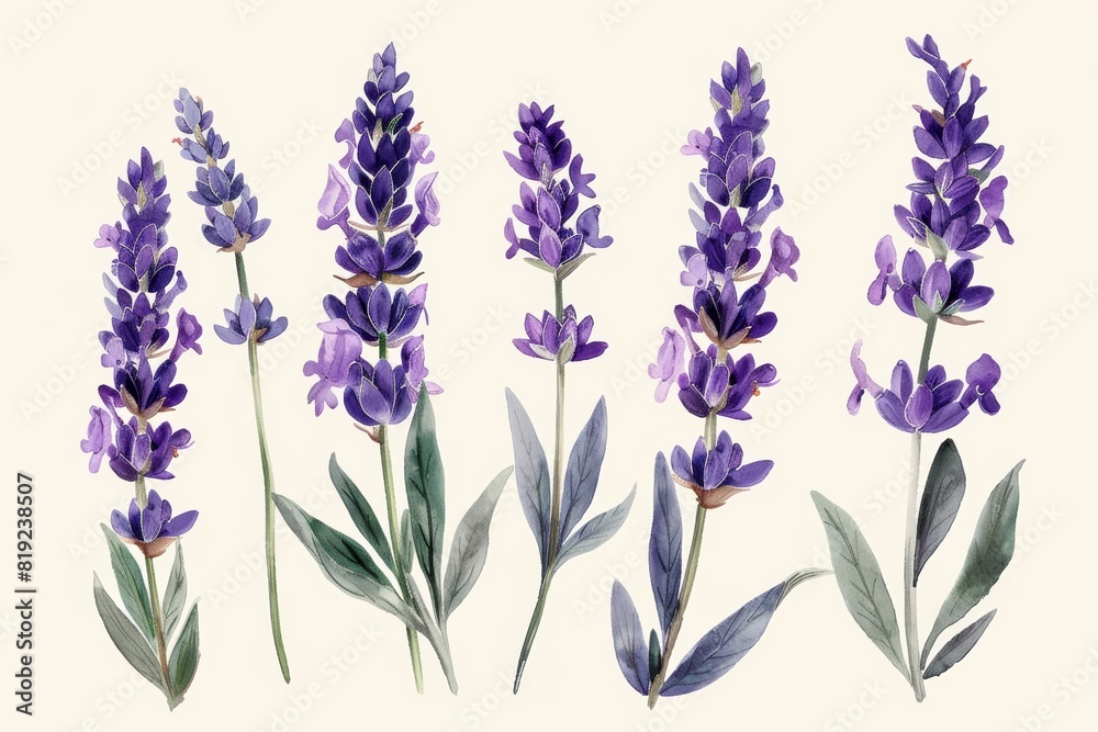 Fototapeta premium lavender flowers plants botanical vintage style illustration isolated on beige