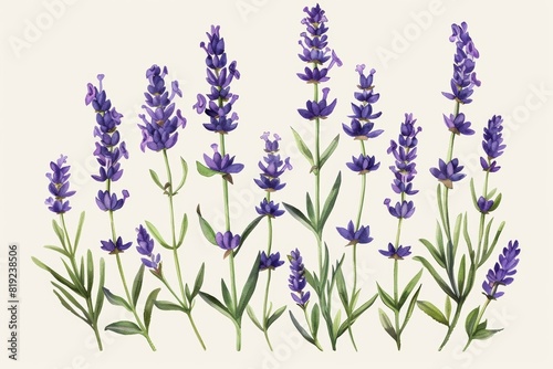 lavender flowers plants botanical vintage  style illustration isolated on beige