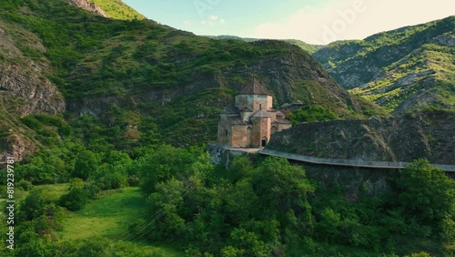 Wallpaper Mural Panoramic view of drone air village Ateni in Georgia. Medieval stone tower houses on background of Caucasus Mountains Torontodigital.ca