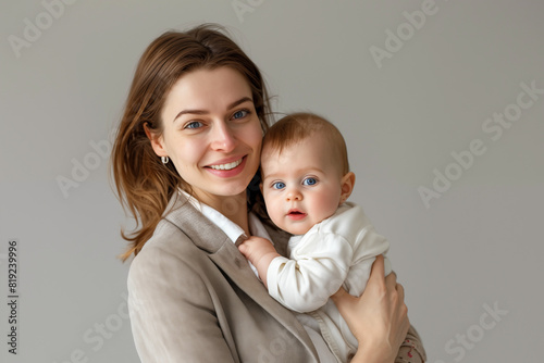 Portrait of young businesswoman with baby. © Pierre