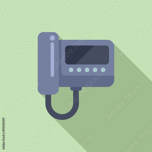 Vector illustration of a modern intercom on a green wall with a flat design style and shadow