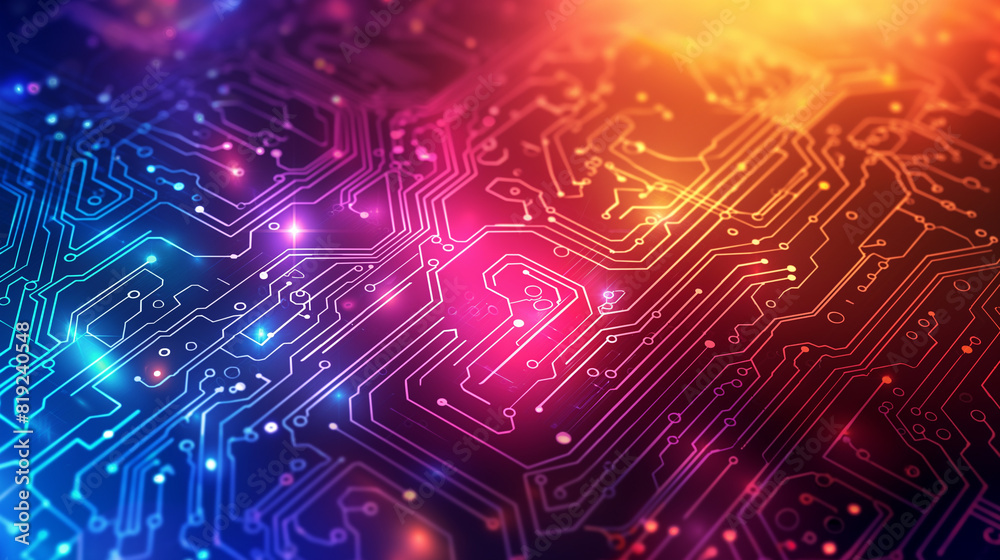 A computer chip is shown in a neon color scheme A computer chip is shown in a neon color scheme