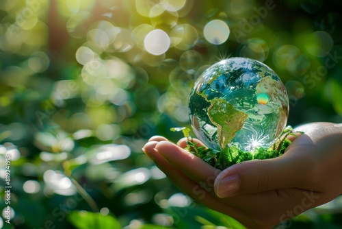 Closeup of hand cradling small glass globe delicately with fingers supporting it