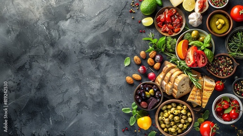 Artistic food template showcasing a variety of gourmet delicacies 