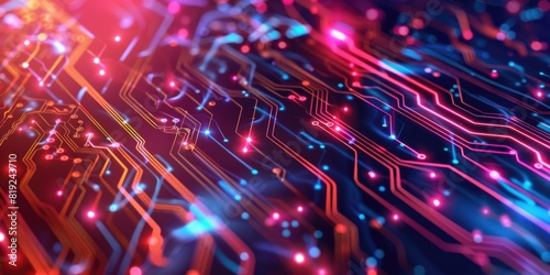 Modern technology circuit board illustration texture background design. Waves flow. Quantum explosion technology.