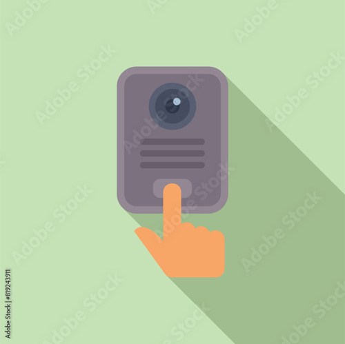 Vector illustration of a finger pressing a doorbell, in flat design style with a shadow