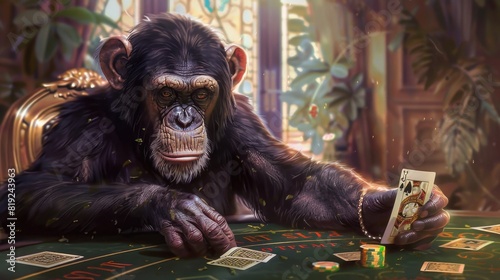 Monkey playing poker in the casino Digital Art.