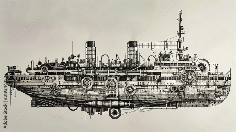 Fototapeta premium airship, steampunk, retro futurism,titanic, vehicle, transport, illustration, drawing, art