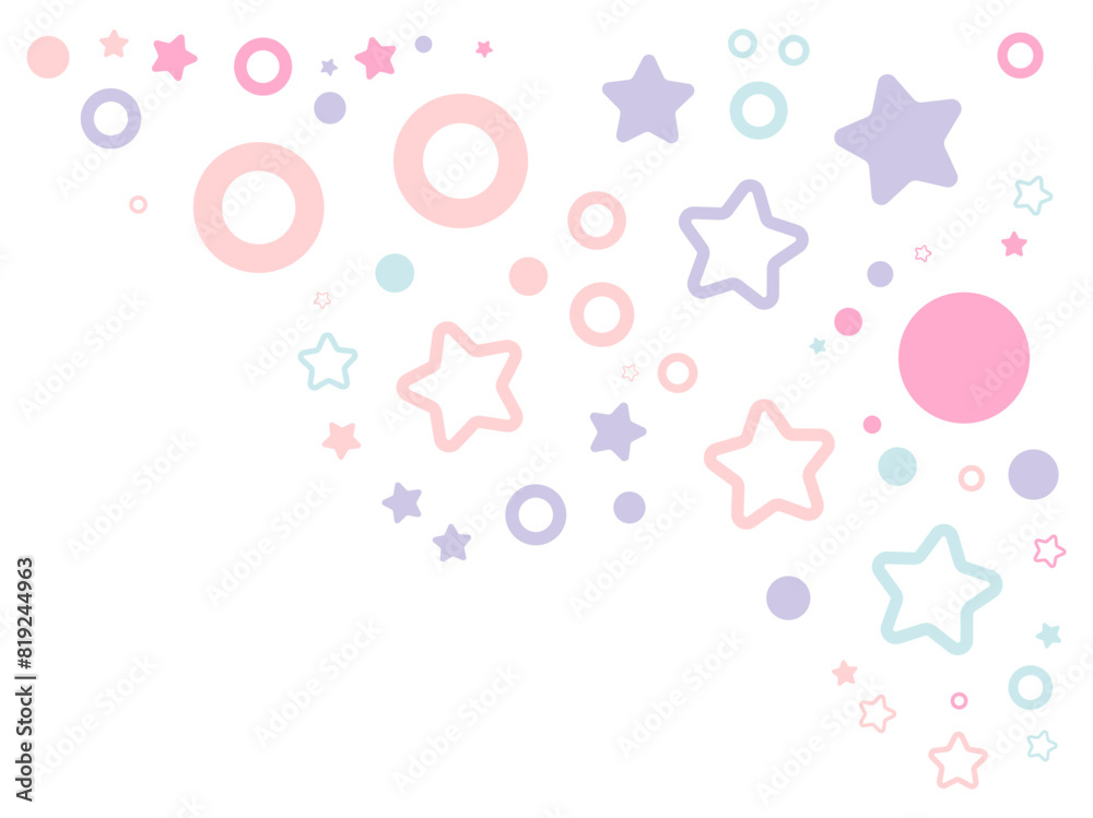 Pastel simple stars and circles corner particles. Vector illustration.	