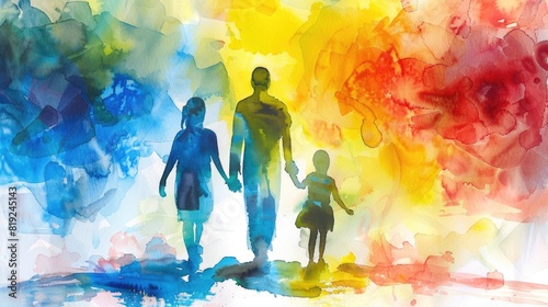 Mother s Day celebration concept  Abstract colorful art watercolor painting depicts  Family holiday and togetherness