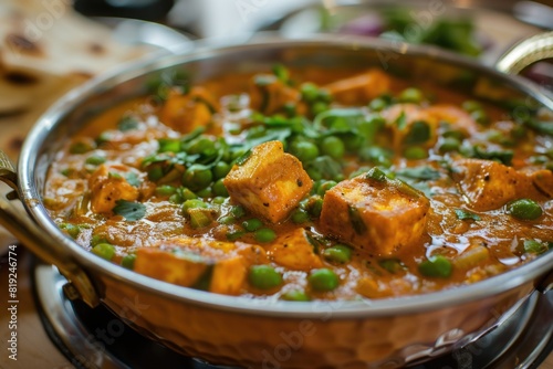 Tapety artystyczne Mutter Paneer, Indian Dish Cottage cheese and Peas immersed in an Onion Tomato Gravy