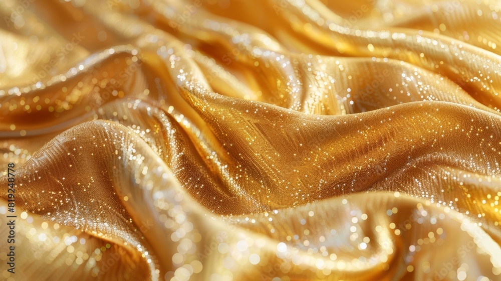 Close-up of Sparkling Gold Fabric with Shimmering Texture background
