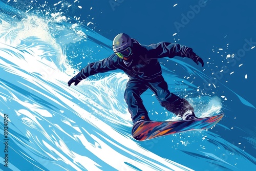 Winter Rush: Vibrant Snowboarding Graphic
