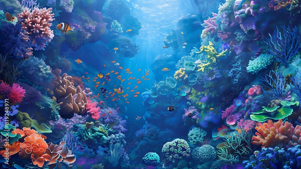 Dive into the depths of the ocean, where vibrant marine life and intricate coral formations inspire a symbol of resilience and regeneration in the realm of healthcare.