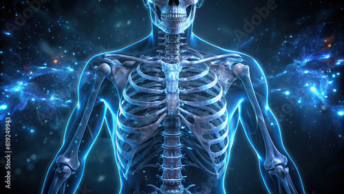 Detailed shot of human skeleton showcasing bones, joints, and skeletal structure © artsakon
