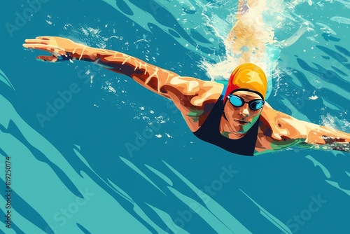 Sporting Excellence: Illustration of a Swimmer's Powerful Stroke