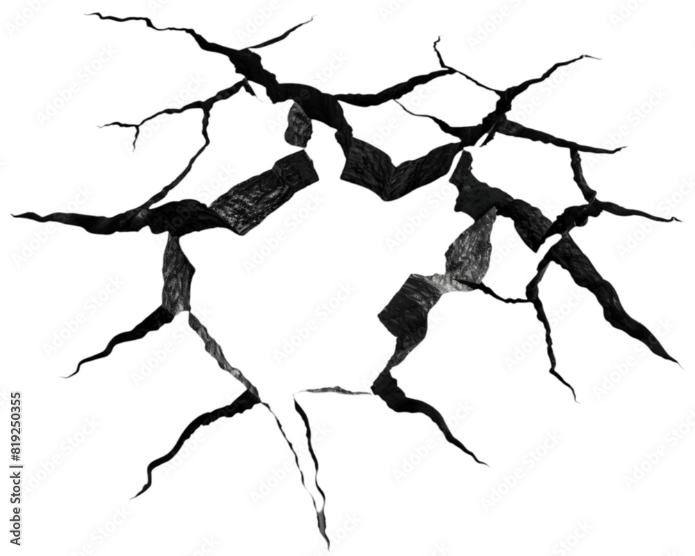 Ground cracks lines on land surface from earthquake on transparent background Ground cracks lines on land surface from earthquake on transparent background