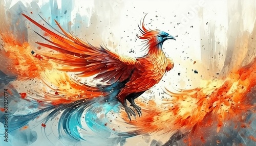 Ethereal Blaze  Fantasy Art of Phoenix Bird - Abstract Interpretation of Mythical Fire 