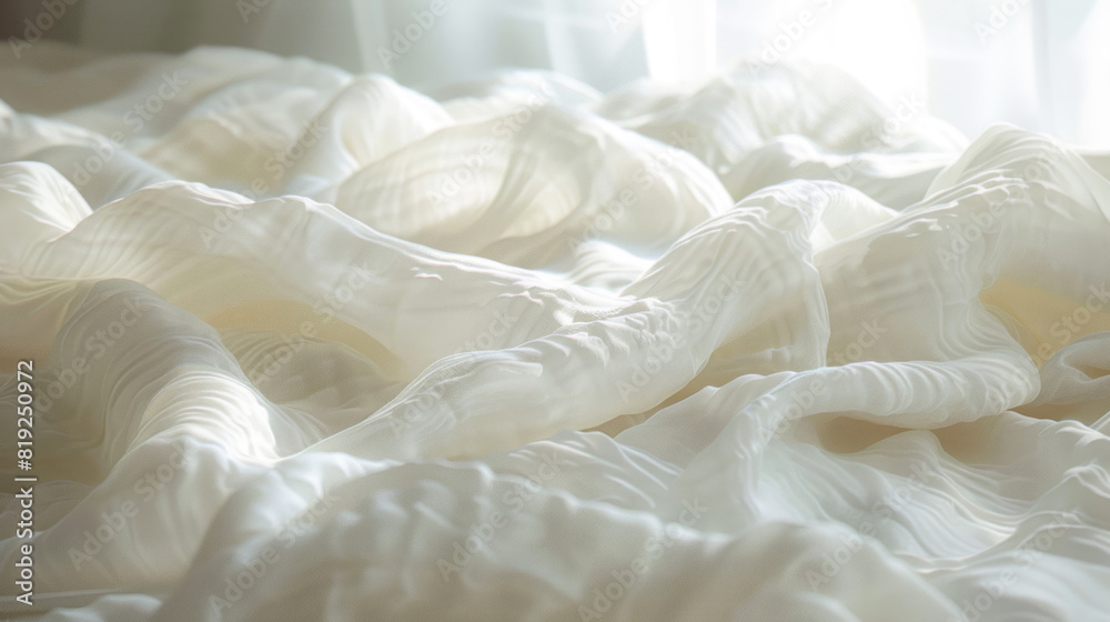 Detailed view of a bed neatly made with crisp white sheets