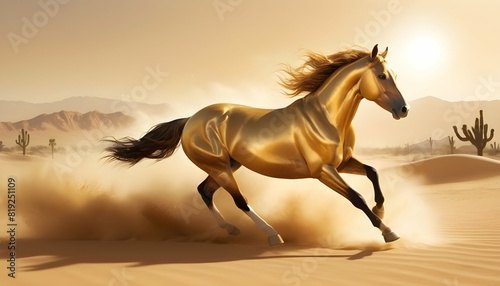 Illustrate a golden horse racing across a desert l upscaled_8