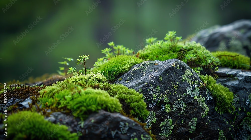 Moss and lichen on a rock surface, forest environment, rich greens and grays, macro photography, detailed texture Moss and lichen on a rock surface, forest environment, rich greens and grays, macro photography, detailed texture
