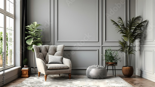 Frame mockup ISO A paper size  Living room wall poster mockup. Interior mockup with house background. Modern interior design. 3D render