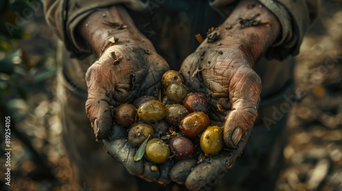 Olives in the hands of a farmer