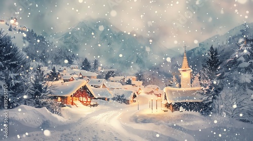 Wallpaper Mural Snowcovered village with warm lights, nostalgic, watercolor, soft colors, capturing the cozy and picturesque winter scene Torontodigital.ca