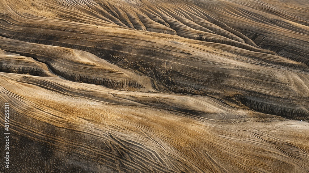 Soil erosion patterns on a hillside, agricultural area, various earth ...