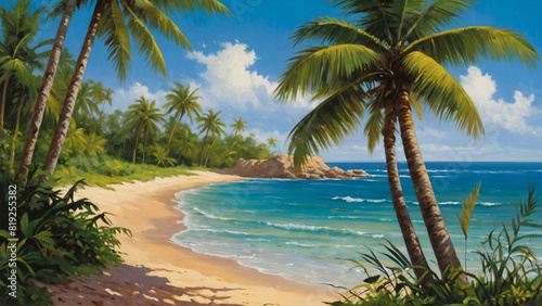 beautiful beach view with coconut trees