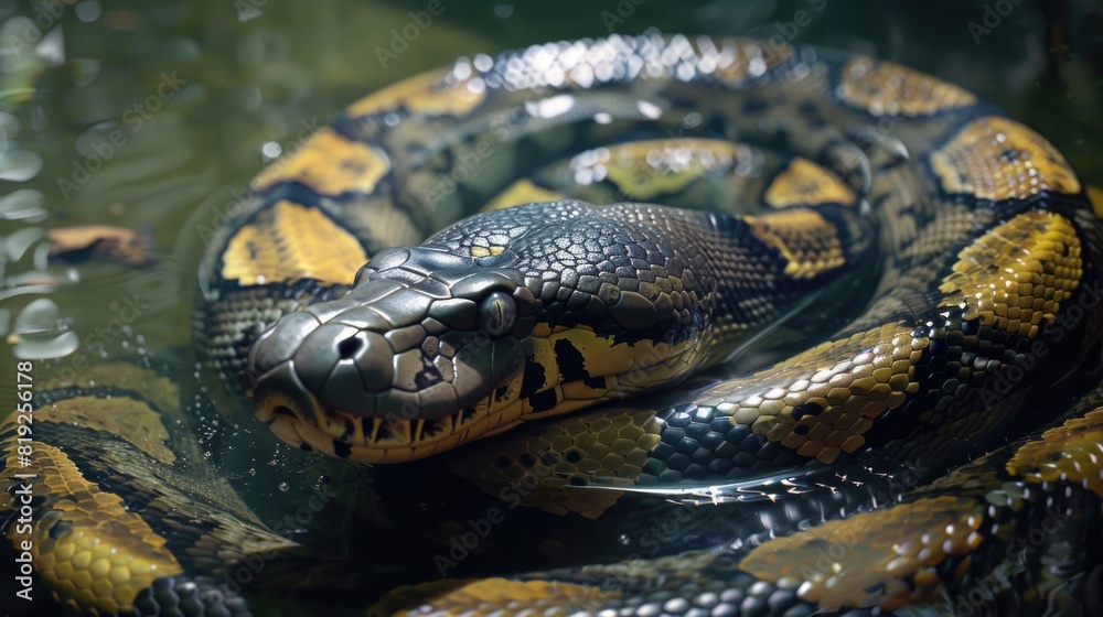 A close up of a snake in a body of water. Perfect for nature and wildlife themes