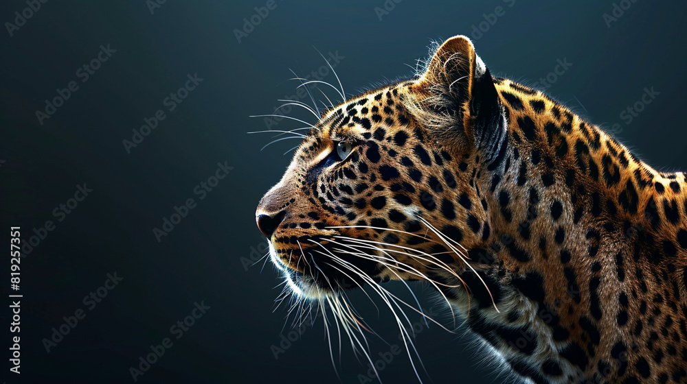 Photo of a Leopard in Dramatic Side Angle Against Dark Background Photo of a Leopard in Dramatic Side Angle Against Dark Background